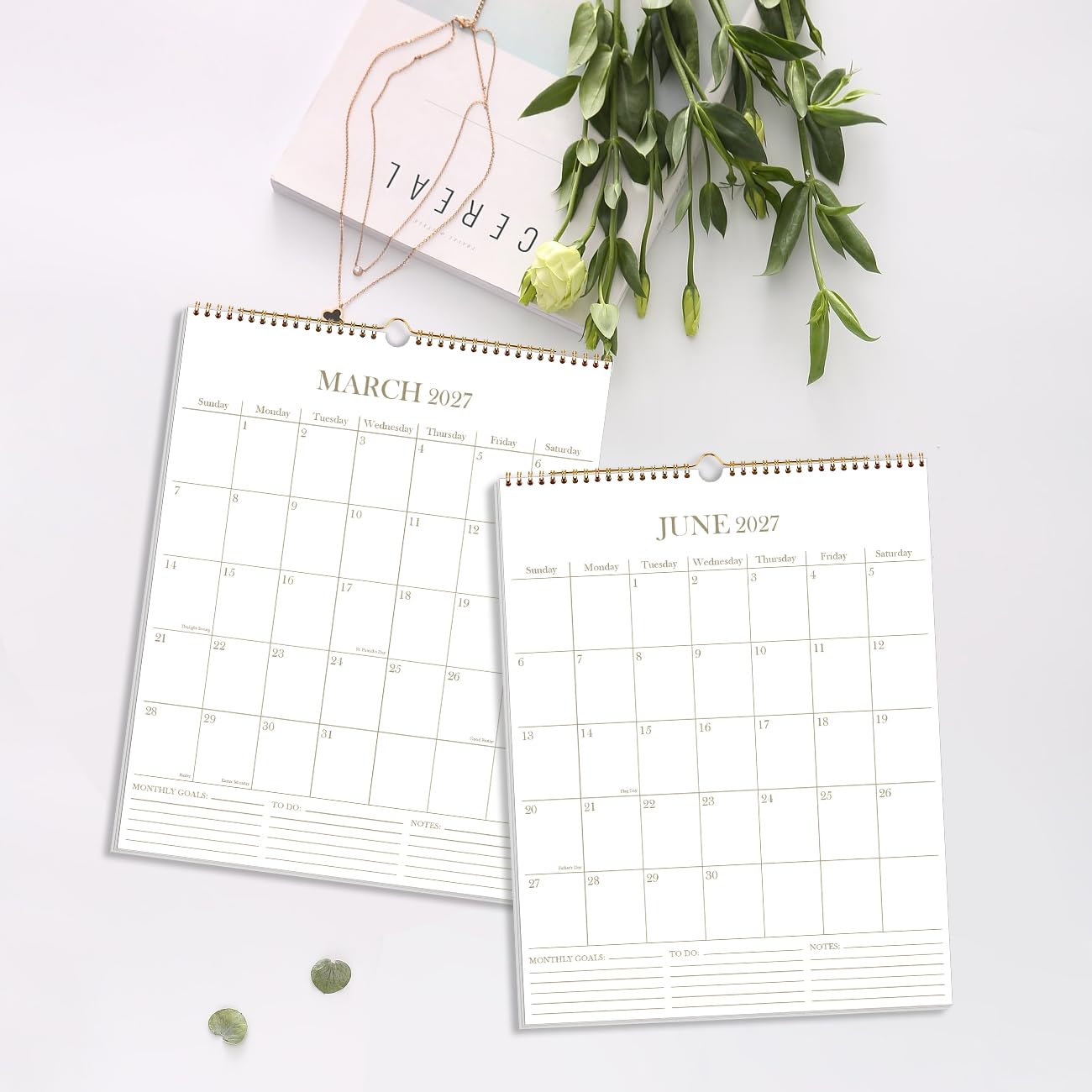 Calendar 2026-2027 - Wall Calendar from July 2026 - December 2027, 2026-2027 Wall Hanging Calendar with Thick Paper, 12" x 14.5", Gold