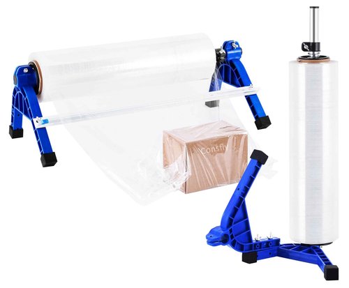 Consfly 2 in 1 Stretch Film Wrap Dispenser with Slide Cutter, Manual Pallet Wrapper Machine Adjustable Tension, 19.69" Table Stretch Film Packing Machine