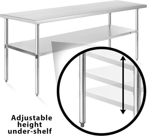 KUTLER Stainless Steel Table - 24 x 72 Inches | NSF Heavy Duty Kitchen Prep Table with Undershelf