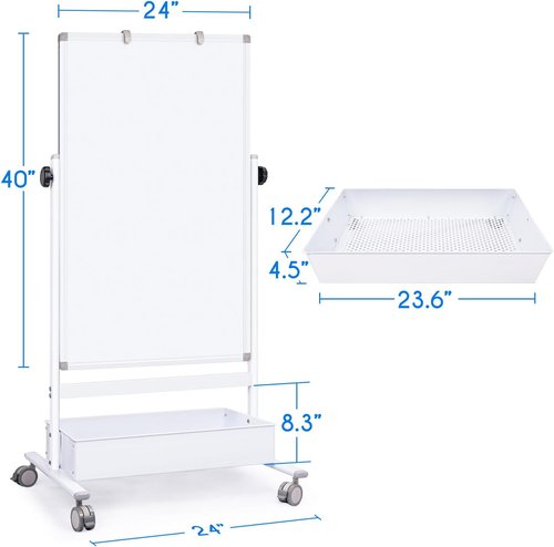 Maxtek Mobile Whiteboard Easel - 40x24 Inches Magnetic Dry Erase Board with Adjustable Height & Wheels for Classroom and Home