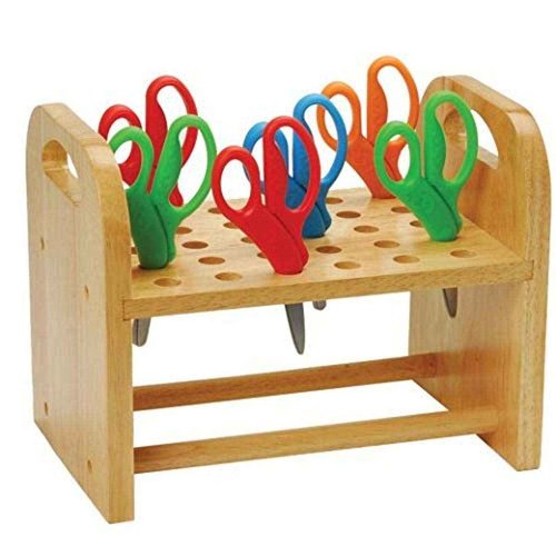 Constructive Playthings Natural Wood Scissors Holder, Classroom, Playroom, Craft Room Organization, Holds 30 Pairs of Kids' Scissors