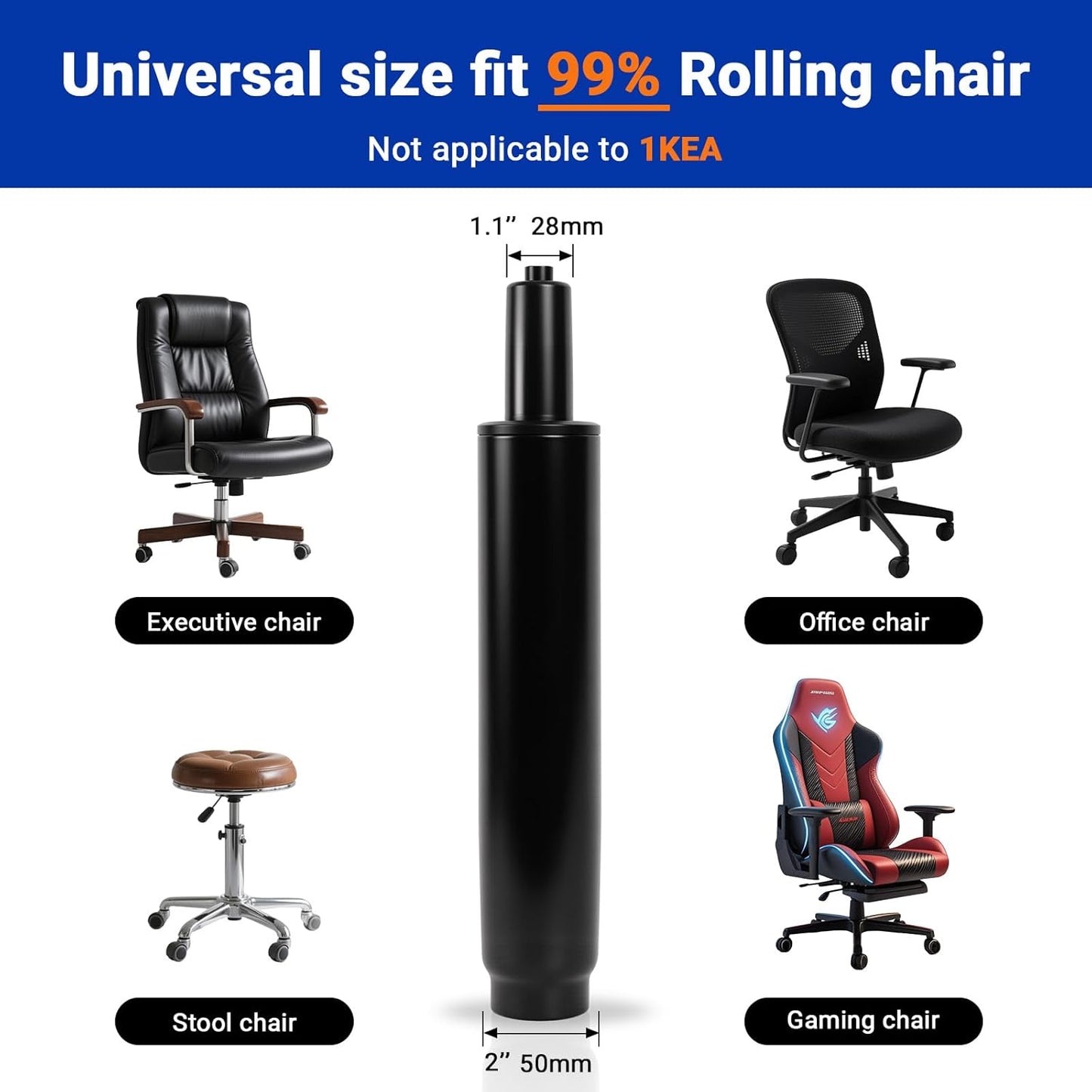 Skiennix Office Chair Gas Cylinder Replacement Kit - 11" to 16.5" Height, Heavy Duty Hydraulic Piston with Tools & Instructions
