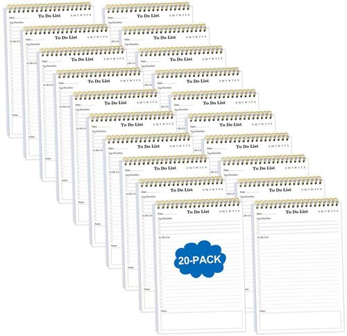 (20-Pack) To Do List Notepad - A5 Undated Daily Planner, 1000 Sheets/2000 Pages To Do List Notebook for Work, Spiral Waterproof Notepad for Office Supplies, School Planner, 5.8" x 8.3"