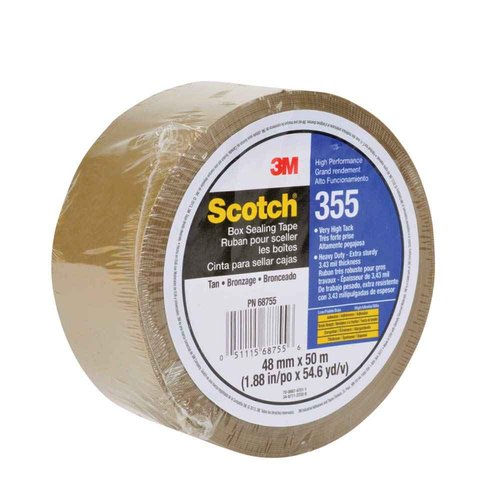 3M Scotch 355 Industrial-Grade Packing Tape, Tan, 48 mm x 50 m, High Performance Sealing Tape for Heavy-Duty Commercial Packaging, Shipping, Moving, Carton and Box Sealing, 1 Pack