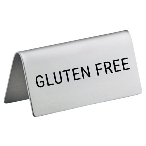 Gluten Free Stainless Steel Metal Table Tent Sign - 3" x 1-1/2" - Table Top Setting for Restaurants, Catering Businesses, Business. Great for Wedding, Banquet, Buffet, Party, Events. To Label Food Areas for Allergy Concerns-12 PK