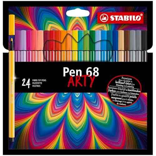 STABILO Premium Fiber-Tip Pen Pen 68 - ARTY - Pack of 24 - Assorted Colors