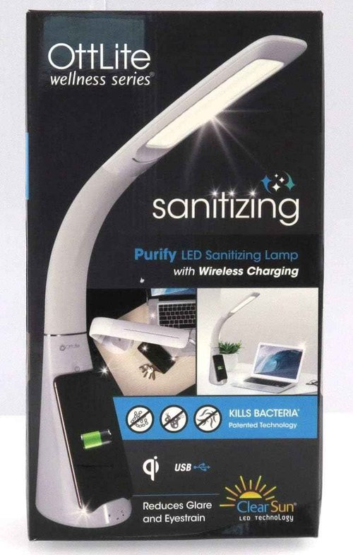 OttLite Purify LED Sanitizing Desk Lamp with Wireless Charging – Eliminates up to 99.9% of Bacteria, Touch Activated, Flexible Neck, Modern Light for Reading, Crafting & Office Desktop