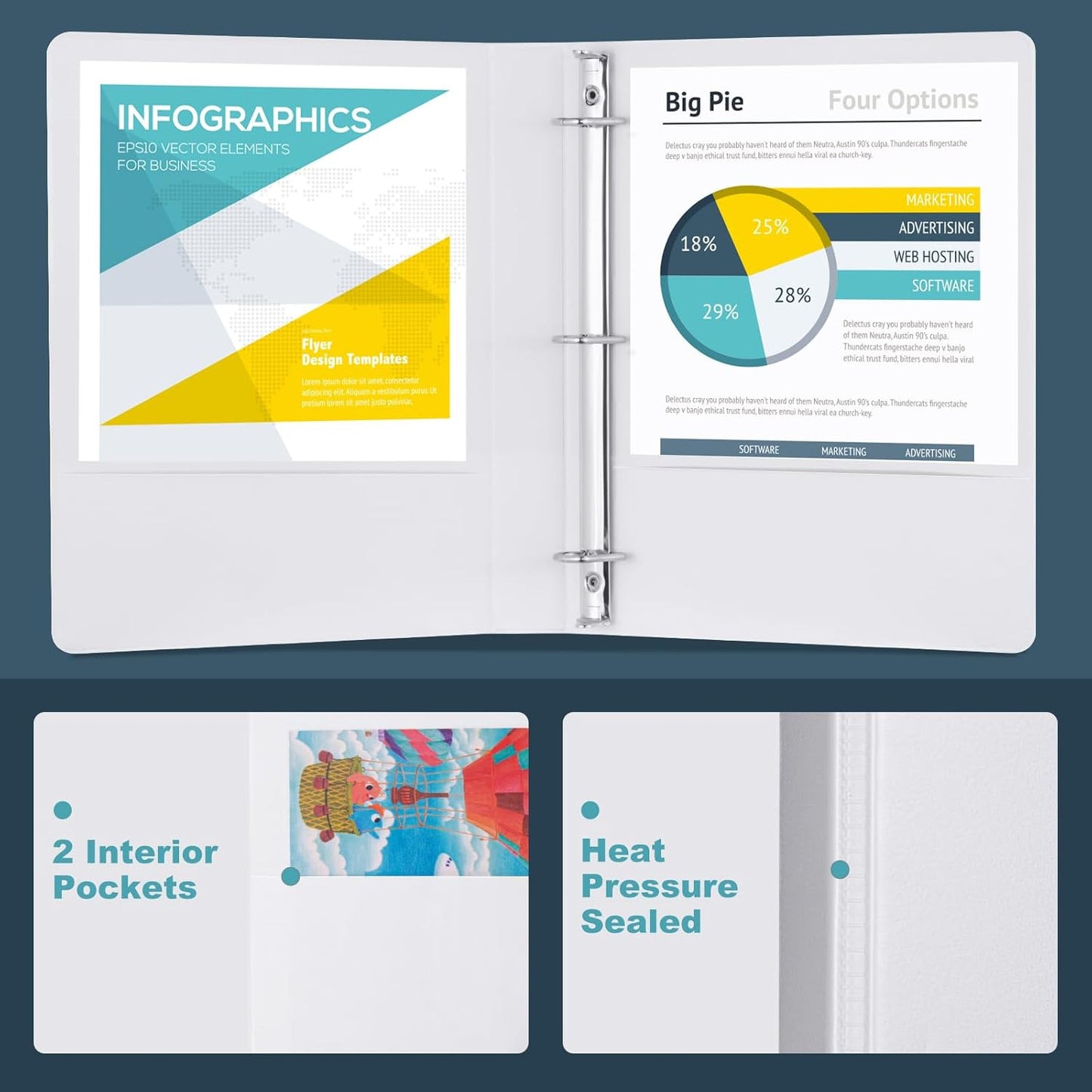 ViVin 1-Inch Slant D-Ring Binder - Durable, PVC-Free Design with 2 Interior Pockets | Fits 225 Sheets (12 Pack, White)