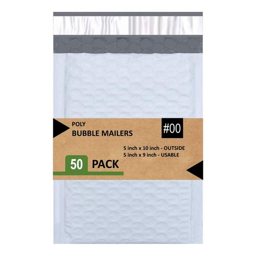 SALES4LESS Poly Bubble Mailers - Waterproof Cushioned Padded Envelopes, 5 x 10 in (50 Pack, White)