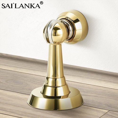 SAILANKA Magnetic Door Stop Brass Heavy Duty Door Stopper Keep Door Open Door Catch Holder with Screws for Wall & Floor Mount, 4P, Bright Gold