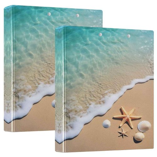 Nander 3 Ring Binder, Blue Sky Beach Shell Binder with Clipboard, Letter Size, 2PCS