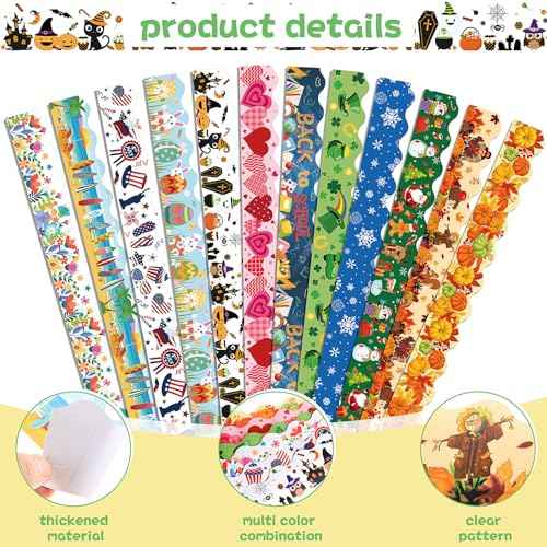 Geyee 12 Rolls 394 ft Holiday Bulletin Board Borders Seasonal Bulletin Board Decorations Fall Pumpkin Thanksgiving Christmas Winter Trim for School Classroom Wall Decor