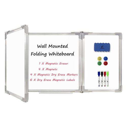 Whiteboard Set - Dry Erase Board 47 x 18 in with 1 Dry Wipe Eraser, 4 Markers, 4 Magnets and 6 Magnetic Notes - Large Vision Wall White Board for Home Office College