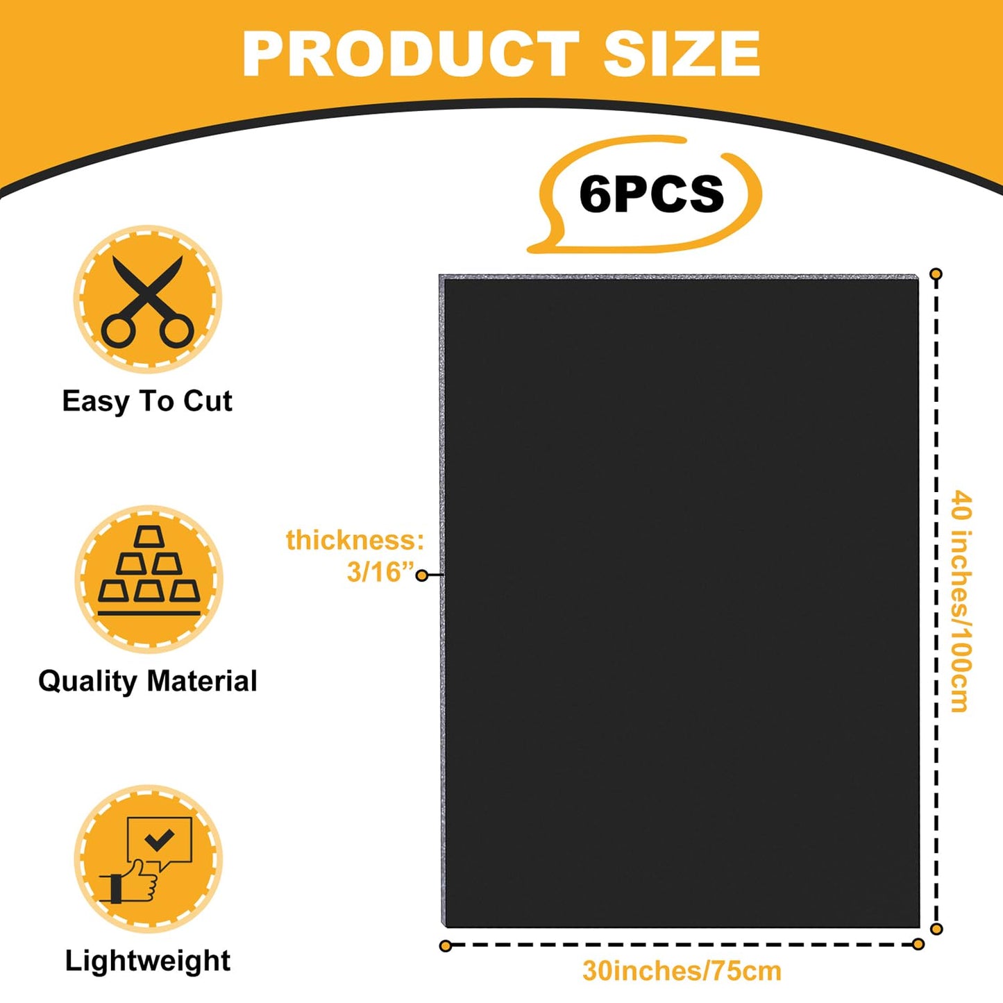 Kathfly 6 Pack Large Black Foam Boards 30 x 40 x 3/16" Thick Acid Free Foam Core Board Double Sided Rigid Poster Foamboard for Art Craft Projects Presentation Signage Painting Wedding School Display