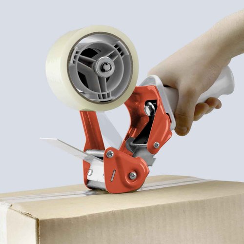 TAPEWELL Heavy Duty Metal Frame Orange Packing Tape Dispenser 3 Inch Core with Special Ergonomic Handle, Tape Gun for Packing Boxes with Premium Tempered Steel Blade - for 3 inch Wide Roll