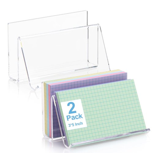 2 Pack 3x5 Index Card Display Holder Acrylic Cards Holder Stand Acrylic Business Card Holders Name Card Organizer Postcard Stand Display 200 Capacity for Studying Supplies No Card (Clear, 2 Pack)