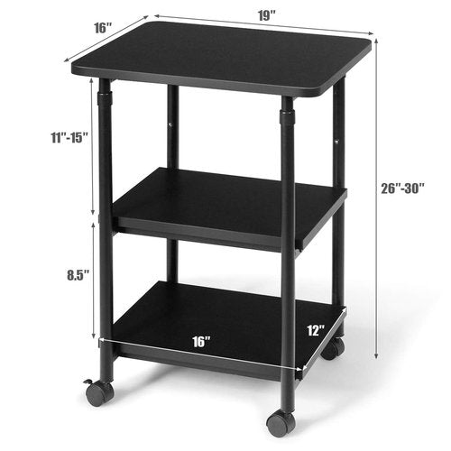 Tangkula 3-Tier Adjustable Printer Stand, Rolling Printer Cart with 2 Storage Shelves, Mobile Machine Stand Storage Rack for Home Office