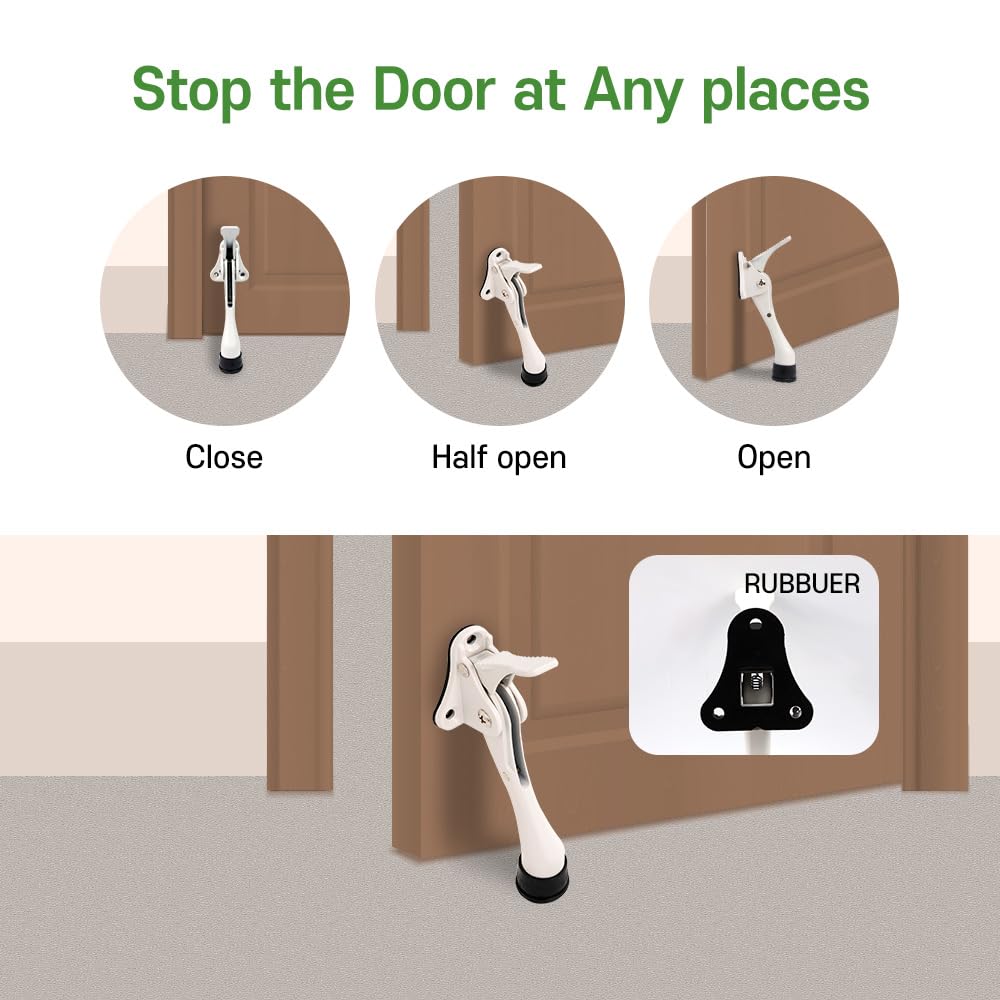 One Touch Kickdown Door Stopper, Door Holder, Heavy Duty Door Stops, Bottom of Door, Height-Adjustable Rubber Tips by HASHI (White 4 inch x 1pack)