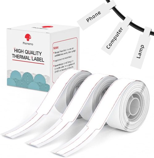 Phomemo D30 Label Maker Tape - Self-Adhesive Black Print on White Labels | 12.5mm x 74mm + 35mm, 3 Rolls