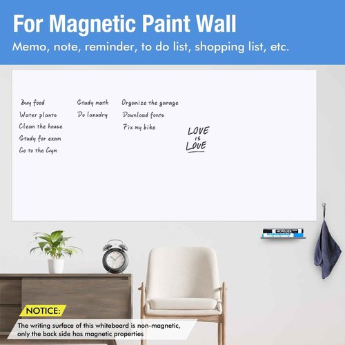 HOMiDEK Large Magnetic Backing Whiteboard: 47x96 Flexible Dry Erase Writing Sheet, Removable White Board for Fridge and Any Iron-containing Surface, Includes Markers, Magnets, Eraser, Cloth, Holder