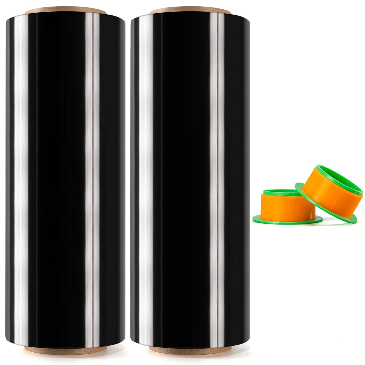 Ealyder Tape 2 Rolls Black Stretch Wrap 12" x 1000 FT x 80 Gauge, Industrial Heavy Duty Stretch Wrap Shrink Film, Durable Self-Adhering for Packing, Moving, Pallet, Included Wrap Holder
