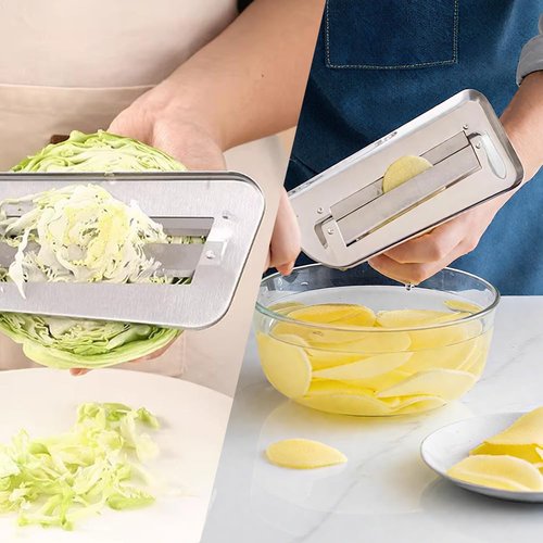 Stainless Steel Shredder Knife 2025 New Multifunctional Vegetable Cutter, Cabbage Shredder, Stainless Steel Double-Layer Slicer for Kitchen (Red+Black)