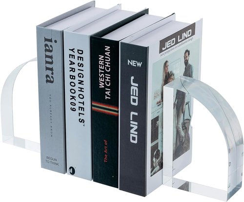 Modern Luxury Premium Clear Acrylic Bookends in Arc Quadrant Shape, Decorative Heavy Duty Book End Holder for Office Desk or Bookshelf Stopper, 1 Pair