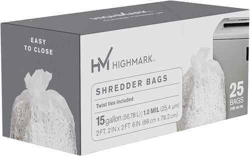 Highmark Shredder Bags - 1 Mil Thickness, 15 Gallon Capacity, Clear | Box of 25