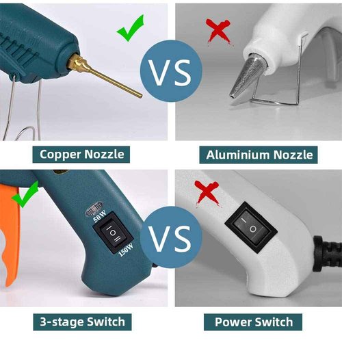 Full Size Hot Glue Gun Nozzle Set, 50/150 Watts Dual Power with ON-OFF Switch, Include 5 Copper Gun Tips and 1 Small Wrench, Craft Repair Tool Professional Melting Glue Gun Use .43" Glue Sticks