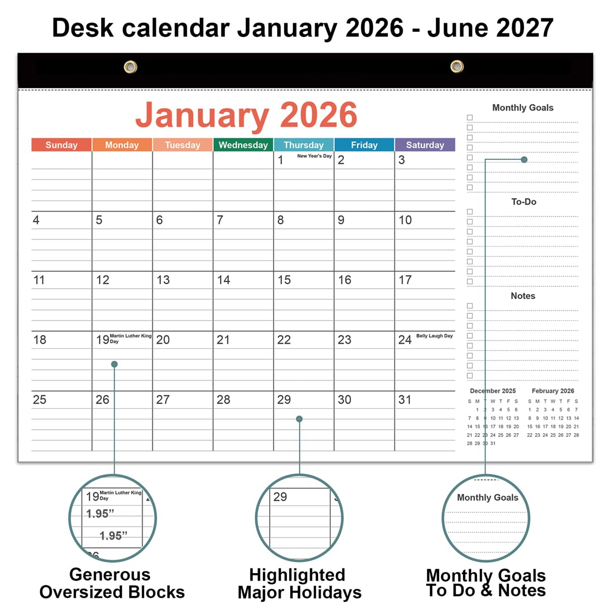 2026-2027 Desk Calendar - 18 Months Calendar from July 2026 to June 2027, Desk Calendar 2026-2027 with Thick Paper, 12" x 17", Colorful