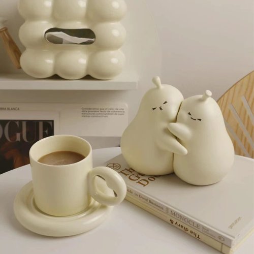 Linxia Pear Bookends Vanilla White Ceramic Creative Bookends for Shelves Book Holder Stopper for Books/Movies/CDs/Video Games (1 Pairs) Hug style
