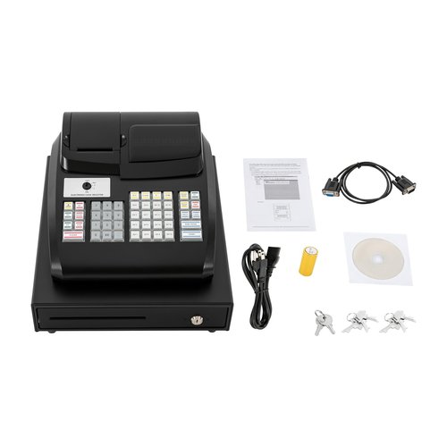 47-Key Electronic Cash Register with LED Display and Lockable Cash Drawer, Quick-Load Thermal Printer, Coin Compartment, Commercial Cash Management System for Retail Store, Supermarket, Restaurant