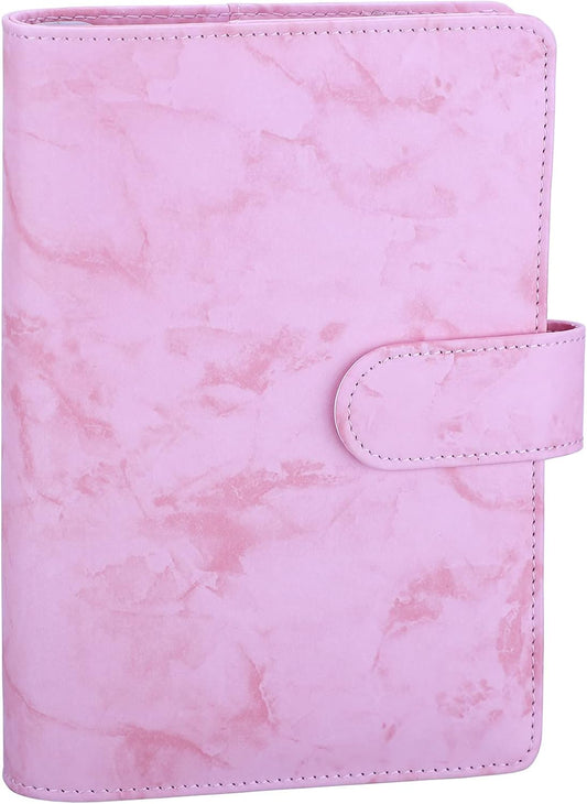 Antner A6 Budget Binder - Refillable PU Leather Notebook Planner Cover | Marble Pink, 6 Ring Design