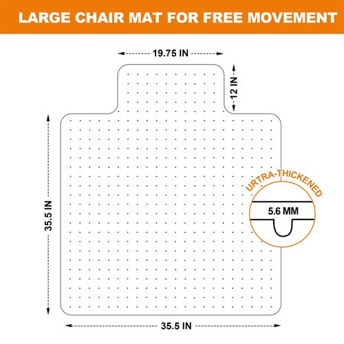 Thickened Chair Mat for Carpet- Low Pile Carpet Protector for Office Computer Desk Chair. Heavy Duty Desk Chair Mat for Carpeted Floors. Clear. (with Lip, 47.5"X35.5"X0.15“)