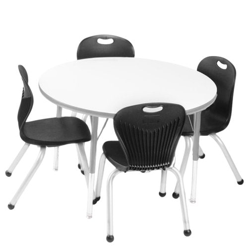 Chair and Table Set for Schools - Round Table About 36" Diameter - Height Adjustable Legs -Spray Edges - and Four Luxurious Classroom Chairs - for Commercial Spaces