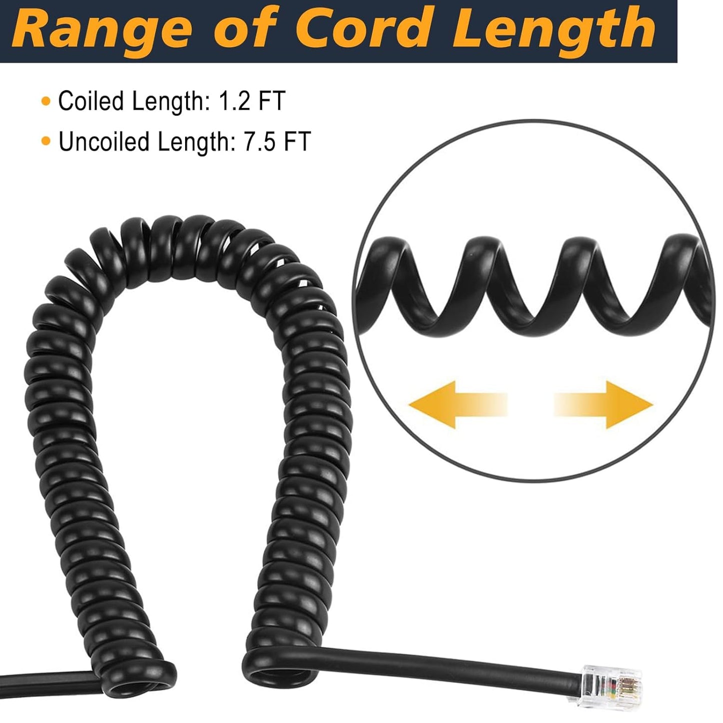 Skiennix Telephone Handset Cord Detangler - 360° Rotating Anti-Tangle Cable | 7.5ft Uncoiled Length