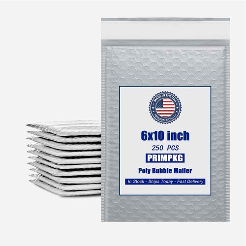 PRIMPKG 6in x 9in Bubble Mailer, Gray Poly Mailer, Padded Envelope, Shipping Envelope, Waterproof, Self-Sealing, For Small Business, Shipping, Mailing, Boutique Packaging(250PCS)