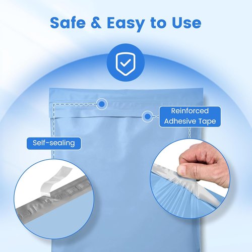 Metronic Poly Mailers - Strong Self-Seal Shipping Bags for Clothing | 12x15.5 Inch, Light Blue, 100 Pack
