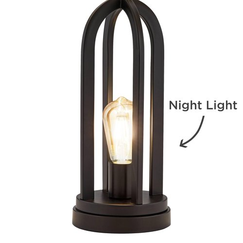 360 Lighting Marcel 24 1/4" Tall Modern Industrial Set of 2 Table Lamps with USB Ports A+C Charging LED Nightlight Black Metal Natural Linen Shade Bedroom Living Room House Desk Bedside Nightstand