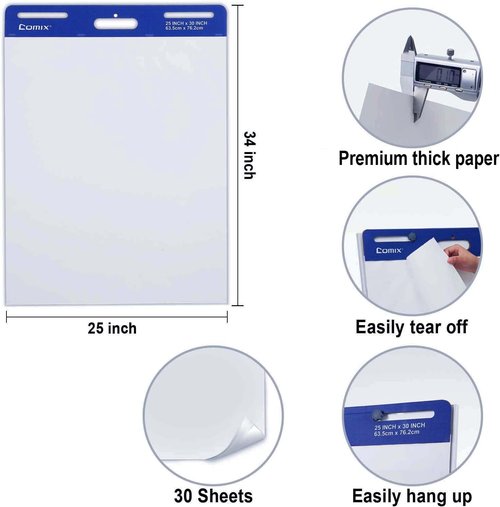 Comix Sticky Easel Pad - 25 x 30 Inches Self-Stick Flip Chart Paper | 30 Sheets Per Pad, 2 Pads