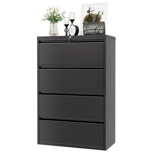 SPERTIKC 4 Drawer File Cabinet with Lock, Metal Lateral Filing Cabinet for Letter/Legal/A4/F4 Size, Lockable Storage Cabinets for Home Office,Under Desk Mobile File Organizer -Black