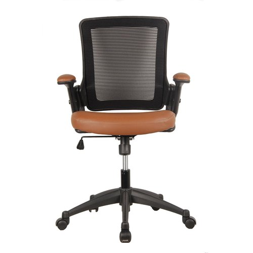 Ergonomic Office Chair with Mesh Back Rest, Height Adjustable with Flip Up Arms and Swivel, Mid-Back Task Home Office Chair, Brown