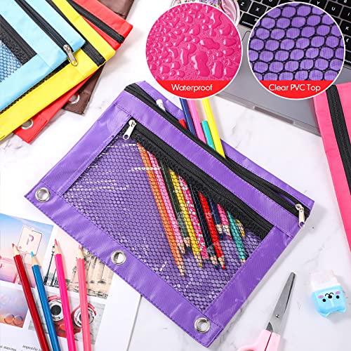 60 Pack Pencil Pouch 3 Ring Zipper Pencil Pouches Case Binder Cosmetic Bag 420d PVC Clear Film Pencil Case Kawaii Office Supplies Double Zip Zipper Pouch (Multi Color)
