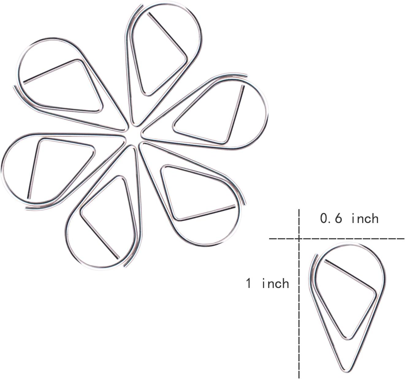 VENCINK Silver Paper Clips - 300 Smooth Stainless Steel Drop-Shaped Clips for Office & School Use