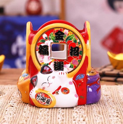 EatingBiting 4.1" Ceramic Pencil Holder for Organizer Cooking Utensil Holder Cactus Pot Fortune Japanese Lucky Beckoning Cats coin treasure Maneki Neko Flower Pot Vase Pen Holder