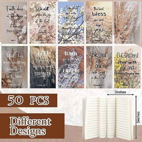 Yeaqee 200 Pcs Christian Gifts Set Church Favors Include 50 Bible Verses Bookmarks Book Markers 50 Ballpoint Pens 50 Bible Notebooks 50 Organza Bags Christian Gifts Bulk for Women