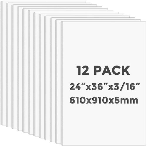 CreGear Foam Board 24 x 36 x 3/16", 12 Pack White Poster Board Lightweight Signboard Foamboard for Crafts, Framing, Art, Display, Presentation