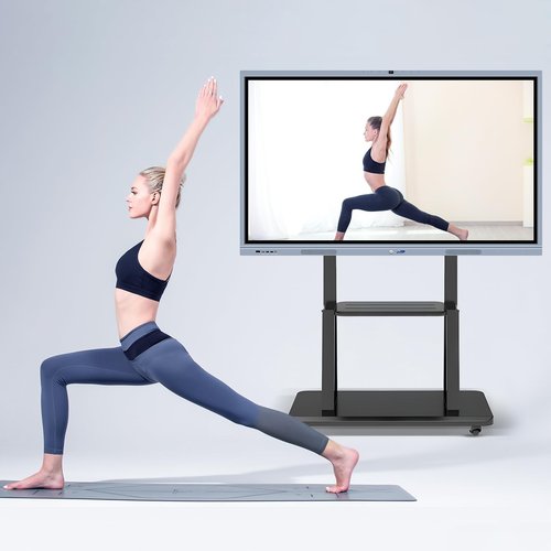 Mobile Height-Adjustable Stand with Locking Wheels for 43-65" Office Screens | Dual Steel Shelves | 176lbs Capacity | Heavy-Duty for Conference Rooms & Presentations