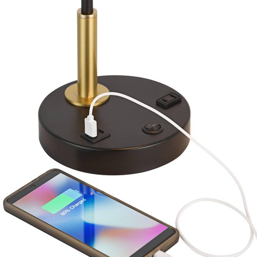 Possini Euro Design Possini Euro Keller 24" High Black and Brass Outlet and USB Desk Lamp