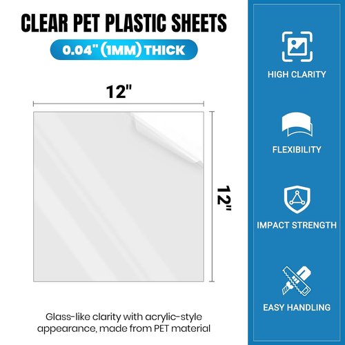 PET Sheet | 10 Pack of 12x12” Plexiglass Panels - 0.04” Thick for Crafting & Picture Frames